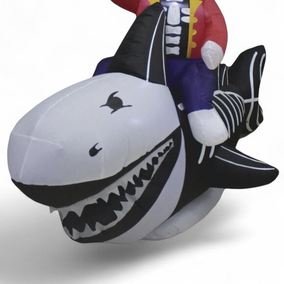 HUGE 8 FT Pirate Riding Skeleton Shark LED Inflatable Halloween Yard Prop NEW - Picture 5 of 7